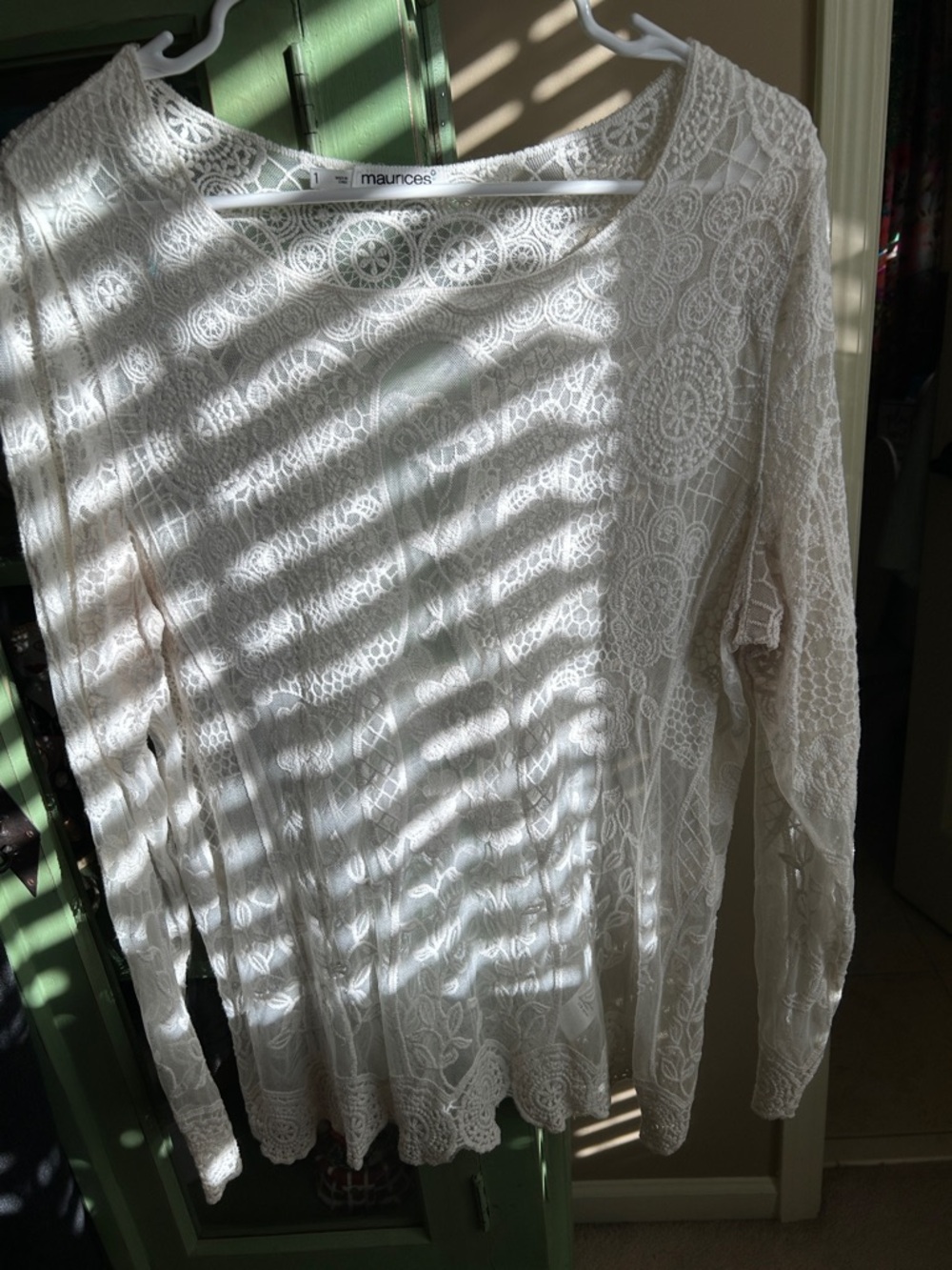 Maurices Cream Lace Crochet Open blouse